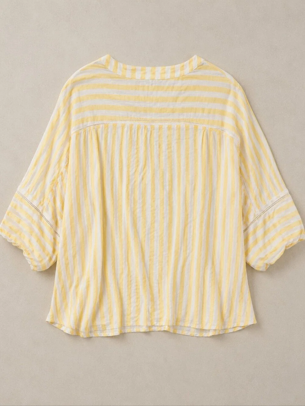 Adrienne Vittadini Blouse Yellow White Stripe Women 2X Boho Henley Peasant Lagen - Picture 3 of 7